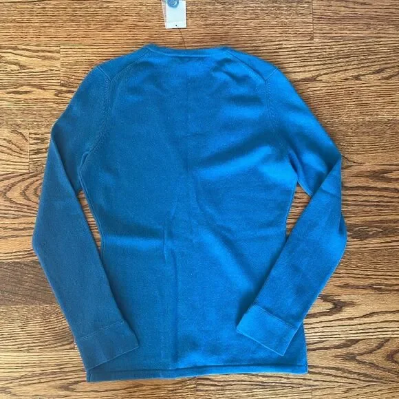 NWT Saks Fifth Avenue 100% Cashmere Cardigan Sweater Size Small Marine Blue